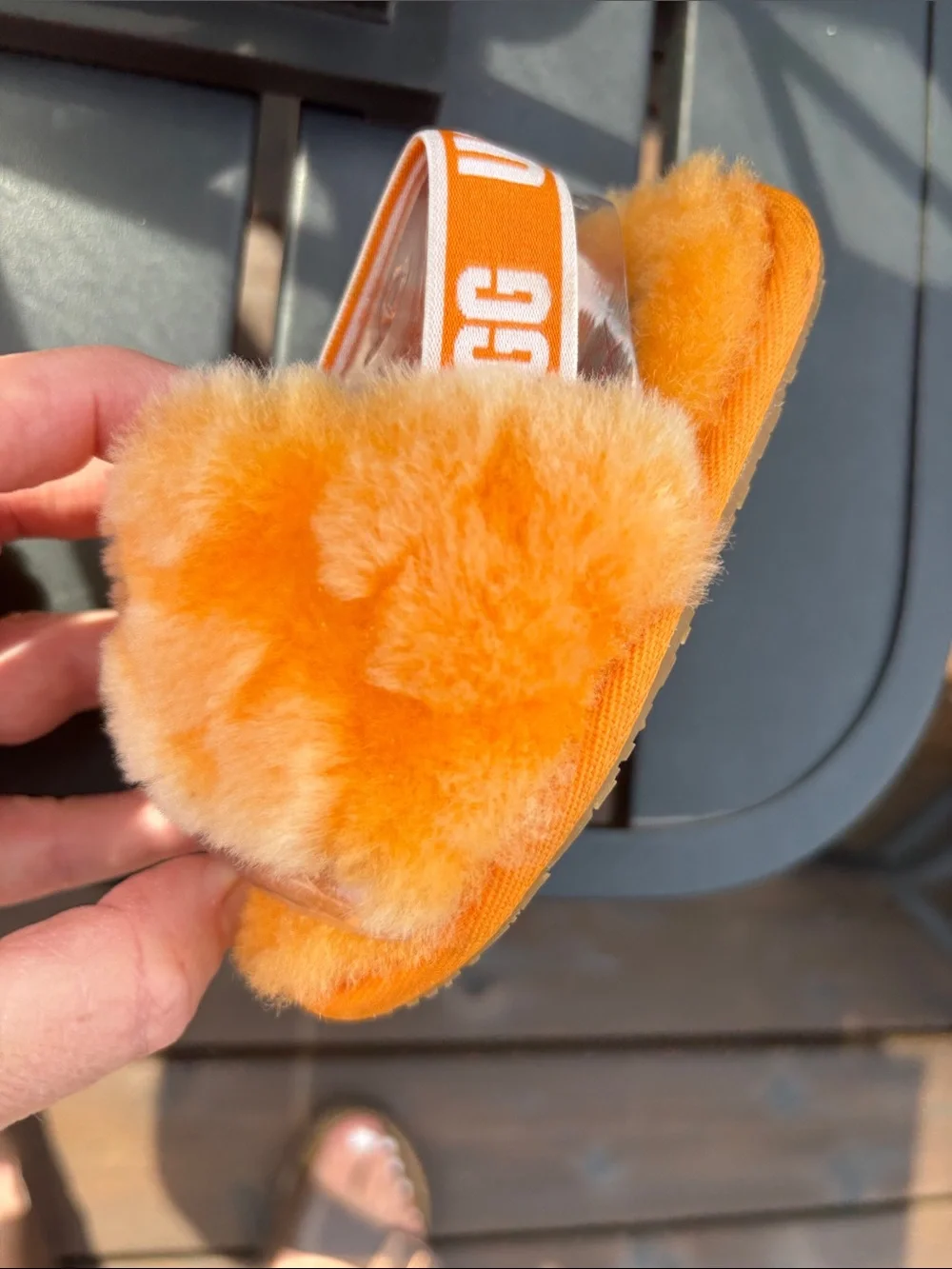 UGG Kids Orange Fuzzy Slide Sandals